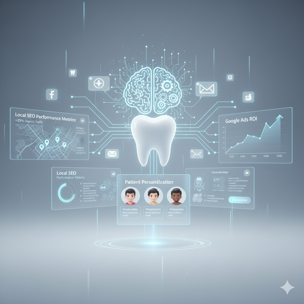 Dos personas analizando datos, representando la elección de una agencia de marketing dental